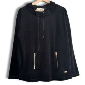 TWO by Vince Camuto Soft Velvet Pullover High Neck Sweatshirt Black Sz S